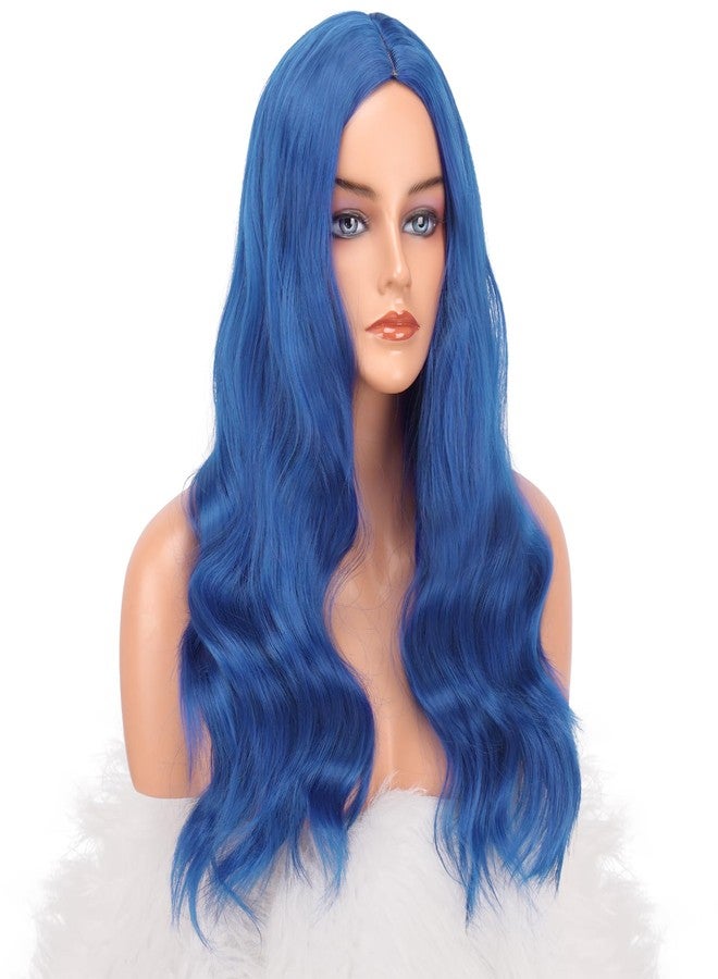 فيشبن شعر مستعار أزرق طويل من فيشفين للنساء، طوله 22 بوصة، شعر مستعار صناعي مموج مع فرق في المنتصف، مناسب للاستخدام اليومي والحفلات - Image 5